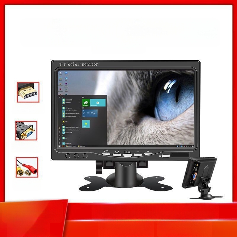 Display de monitorizare de 7 inchi și display auto HD de 10 inchi, HDMI și VGA, imagine inversă, televizor mic