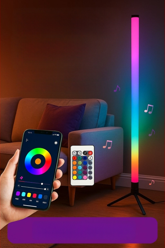 LED торшер с RGB амбиентно осветление, дистанционно управление, nordic стил, акрилен корпус, PVC абажур