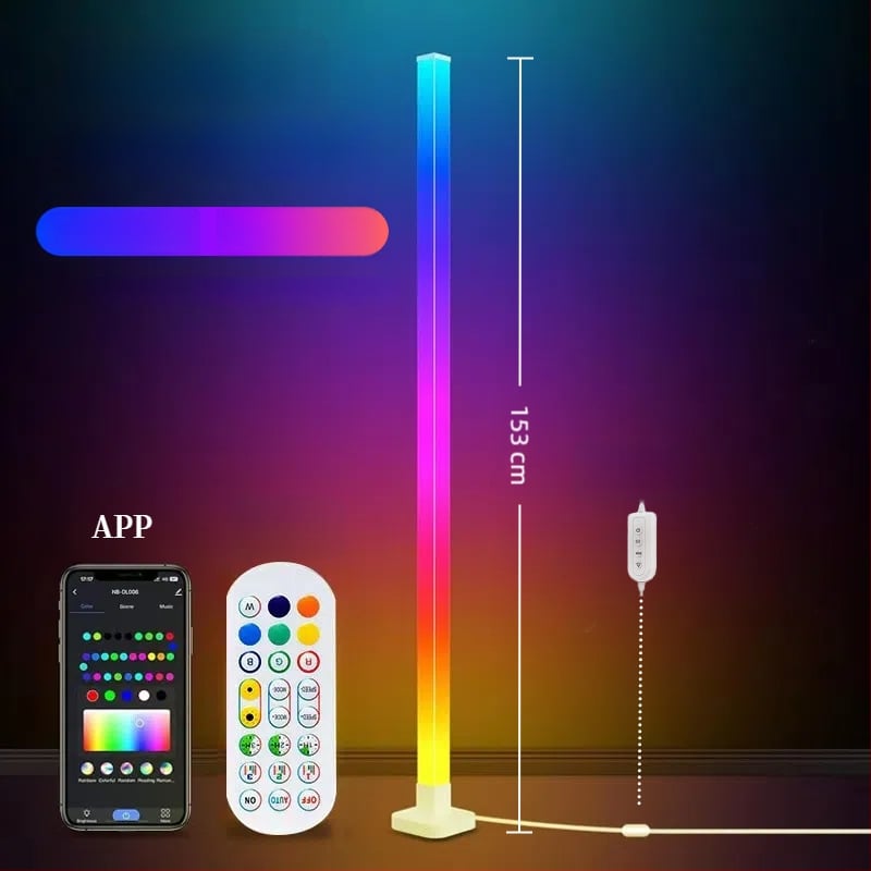 LED торшер с RGB амбиентно осветление, дистанционно управление, nordic стил, акрилен корпус, PVC абажур