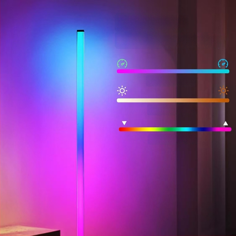 LED торшер с RGB амбиентно осветление, дистанционно управление, nordic стил, акрилен корпус, PVC абажур