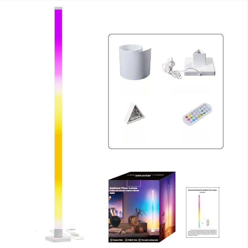 LED торшер с RGB амбиентно осветление, дистанционно управление, nordic стил, акрилен корпус, PVC абажур