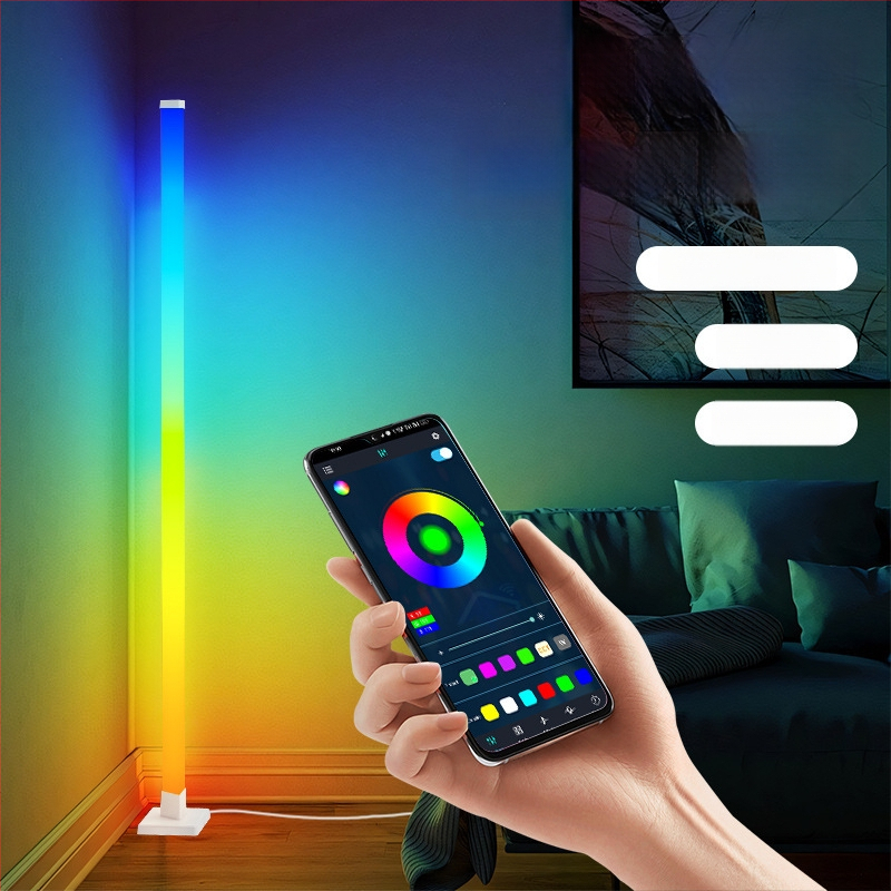 LED торшер с RGB амбиентно осветление, дистанционно управление, nordic стил, акрилен корпус, PVC абажур