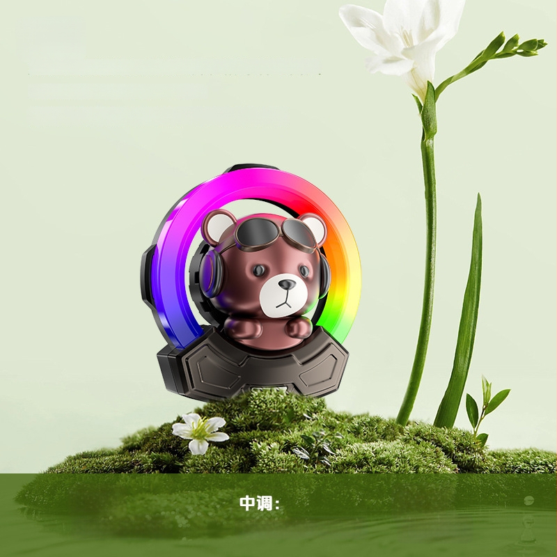 Carlox automobiļu aromatizētājs ar gaisa padeves klipu un atmosfēras gaismu – ziedu aromāts, Ambergris; 10–20 ml; iztvaikošanas laiks 61–90 dienas; derīguma termiņš 5 gadi