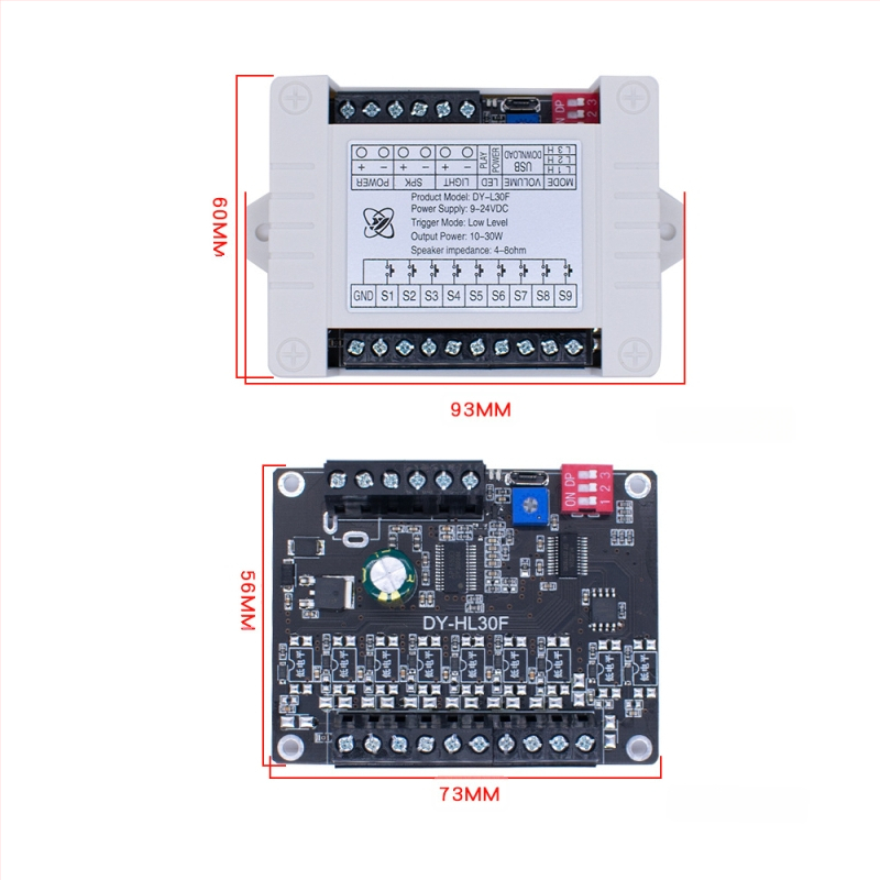 WAVGAT 24V 30W skaņas paziņojumu modulis ar augsta/zemā līmeņa aktivizāciju, MP3 atskaņošana 1:1, HL30F