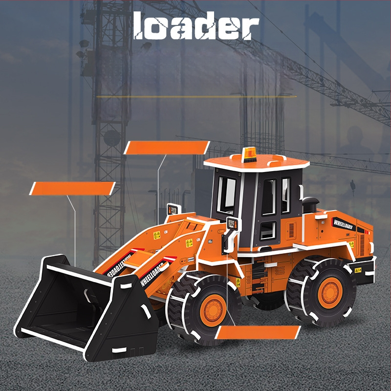 3D пъзел със строителен автомобил — хартиен материал, за деца 4–6 г., DIY и персонализация, триизмерна конструктивна мозайка