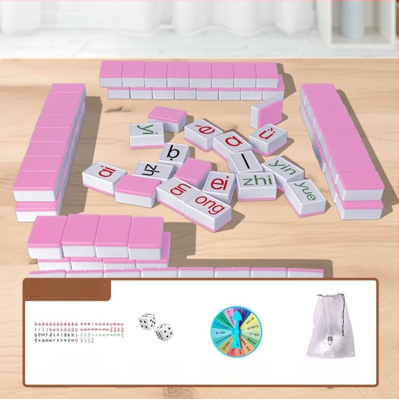 Пластмасова настолна игра с карти – Pinyin Mahjong, разпознаване на букви, пъзел за семейна игра