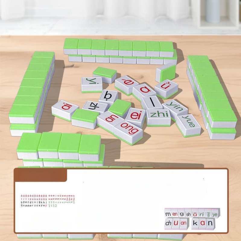 Пластмасова настолна игра с карти – Pinyin Mahjong, разпознаване на букви, пъзел за семейна игра