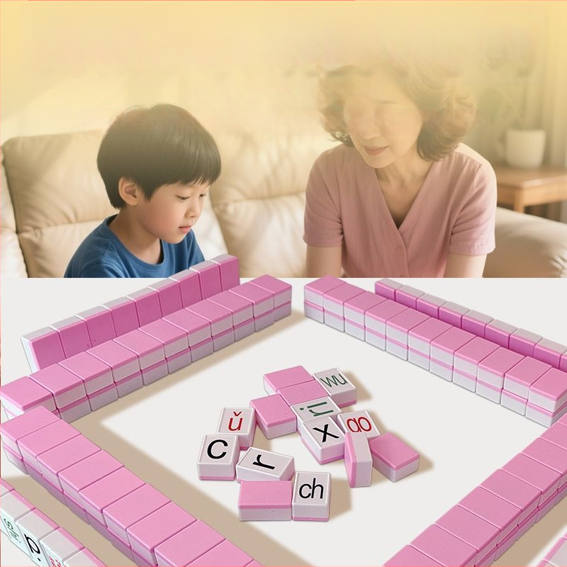 Пластмасова настолна игра с карти – Pinyin Mahjong, разпознаване на букви, пъзел за семейна игра