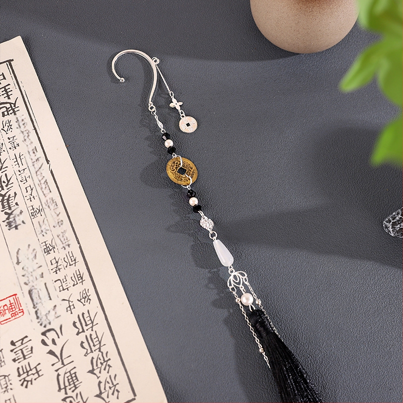 Cercei cu agățători în stil antic chinezesc, cu monede din cupru și ciucuri, bijuterii din aliaj, lucrate manual, origine Yiwu