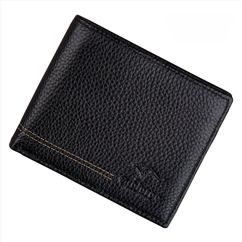 Vīriešu īss maks no īstas ādas, pirmās kārtas āda, pilsētas minimālais stils, vienkrāsains