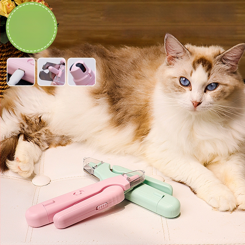 Tăietor pentru unghii de pisică, 2 în 1, cu fișier LED și polisare unghii