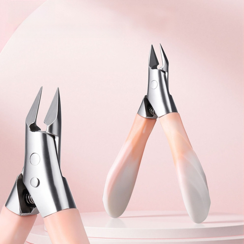 Клещи за нокти с клиновиден връх, дръжка от PP пластмаса с форма на костенурка, наклонена челюст, ултра остър от неръждаема стомана, маникюрни инструменти
