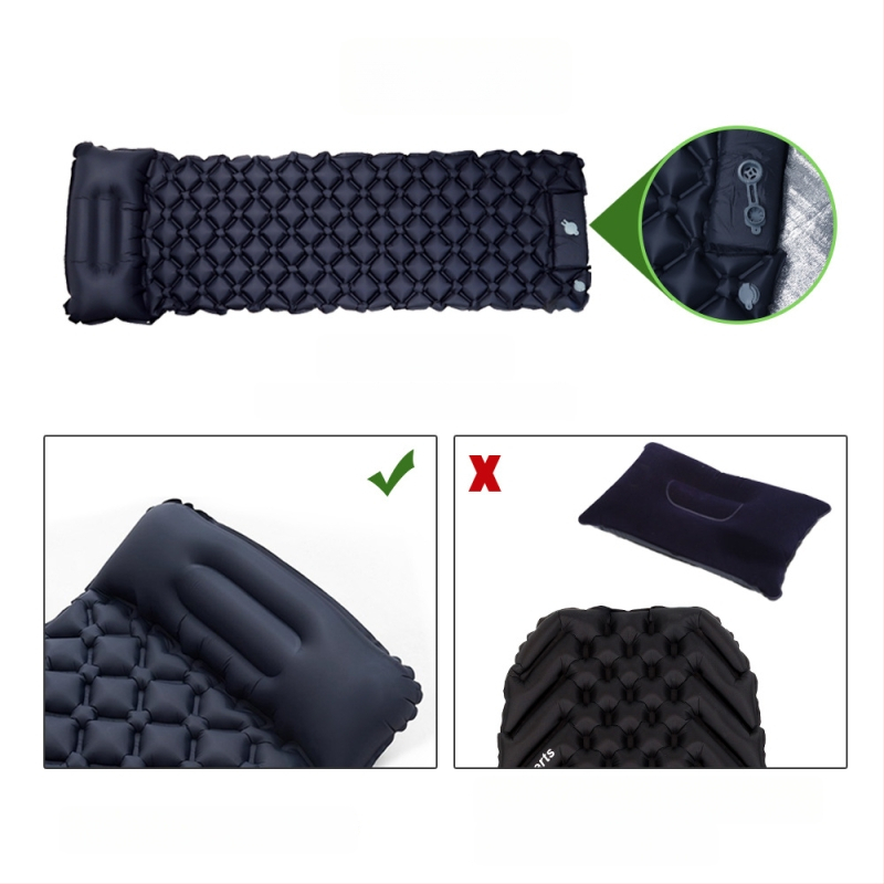 Saltea gonflabilă de camping portabilă cu pernă și pompă manuală, 40D nylon TPU; pentru 1–2 persoane; greutate 600 g