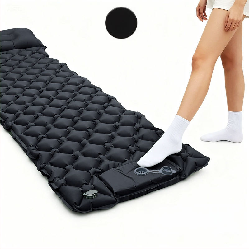 Saltea gonflabilă de camping portabilă cu pernă și pompă manuală, 40D nylon TPU; pentru 1–2 persoane; greutate 600 g