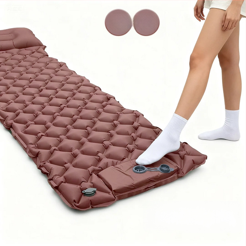 Saltea gonflabilă de camping portabilă cu pernă și pompă manuală, 40D nylon TPU; pentru 1–2 persoane; greutate 600 g