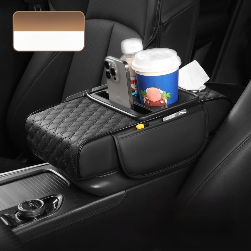 Visu vienā auto roku balsts ar ādas apdari, dzērienu glāzes turētājs un salvetes kastīte, Modelis 086, Universālā saderība, Svars 400