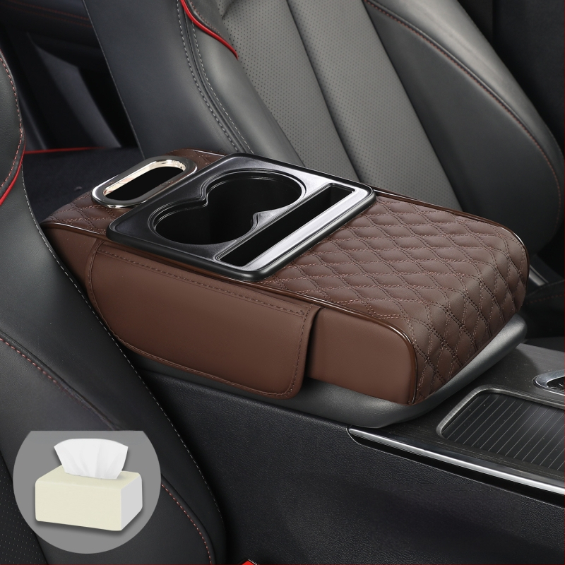 Visu vienā auto roku balsts ar ādas apdari, dzērienu glāzes turētājs un salvetes kastīte, Modelis 086, Universālā saderība, Svars 400