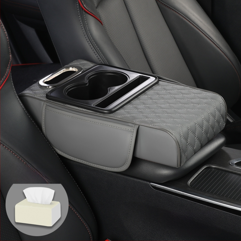 Visu vienā auto roku balsts ar ādas apdari, dzērienu glāzes turētājs un salvetes kastīte, Modelis 086, Universālā saderība, Svars 400