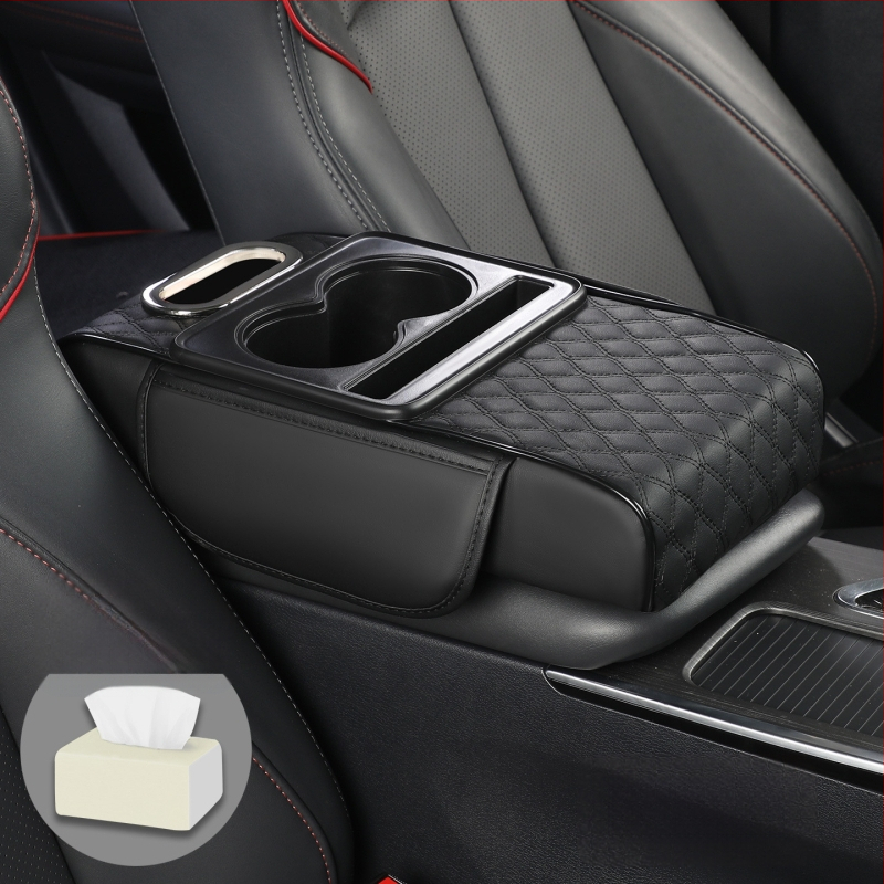Visu vienā auto roku balsts ar ādas apdari, dzērienu glāzes turētājs un salvetes kastīte, Modelis 086, Universālā saderība, Svars 400