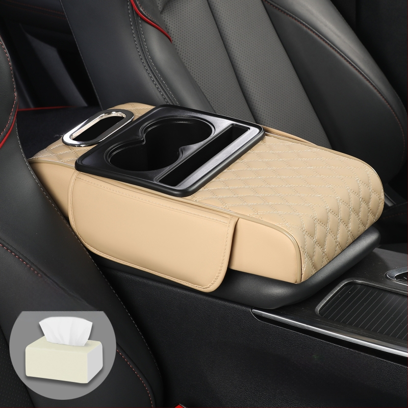 Visu vienā auto roku balsts ar ādas apdari, dzērienu glāzes turētājs un salvetes kastīte, Modelis 086, Universālā saderība, Svars 400