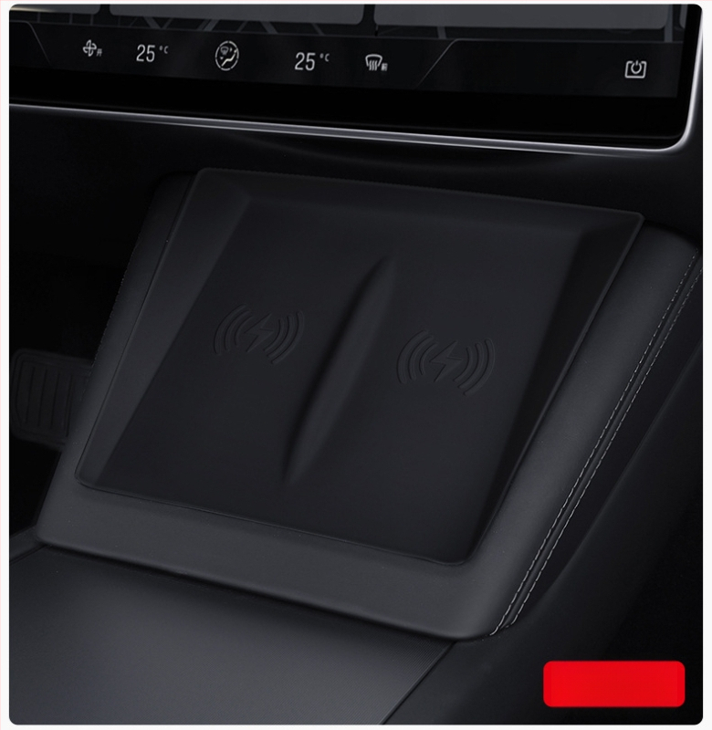 Silikona centra konsoles paliktnis Tesla Model 3 (2023) — pret-slīdēšana, zīmols Pure, drukāts logotips