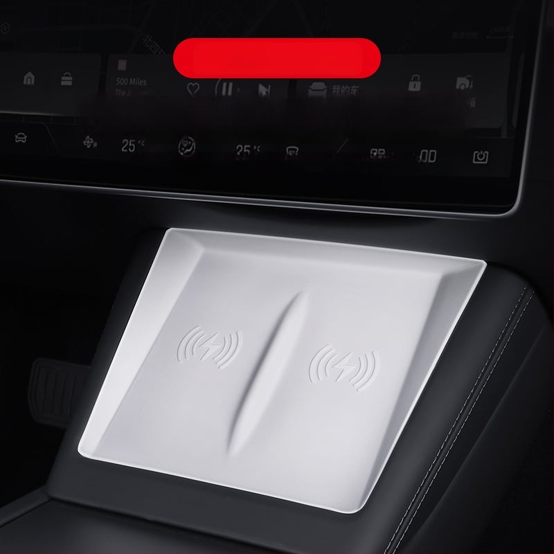 Silikona centra konsoles paliktnis Tesla Model 3 (2023) — pret-slīdēšana, zīmols Pure, drukāts logotips