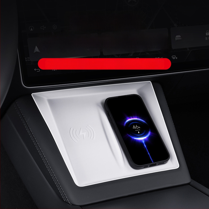 Silikona centra konsoles paliktnis Tesla Model 3 (2023) — pret-slīdēšana, zīmols Pure, drukāts logotips