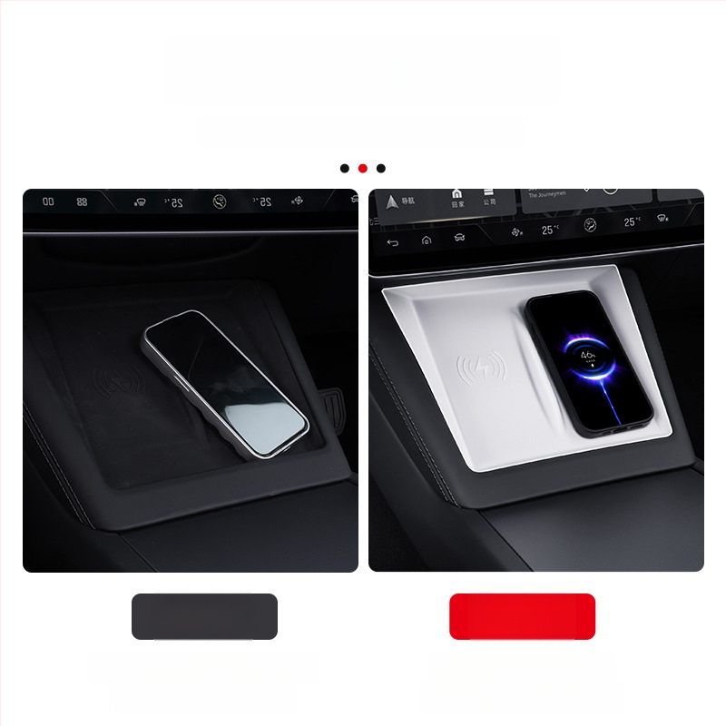 Silikona centra konsoles paliktnis Tesla Model 3 (2023) — pret-slīdēšana, zīmols Pure, drukāts logotips