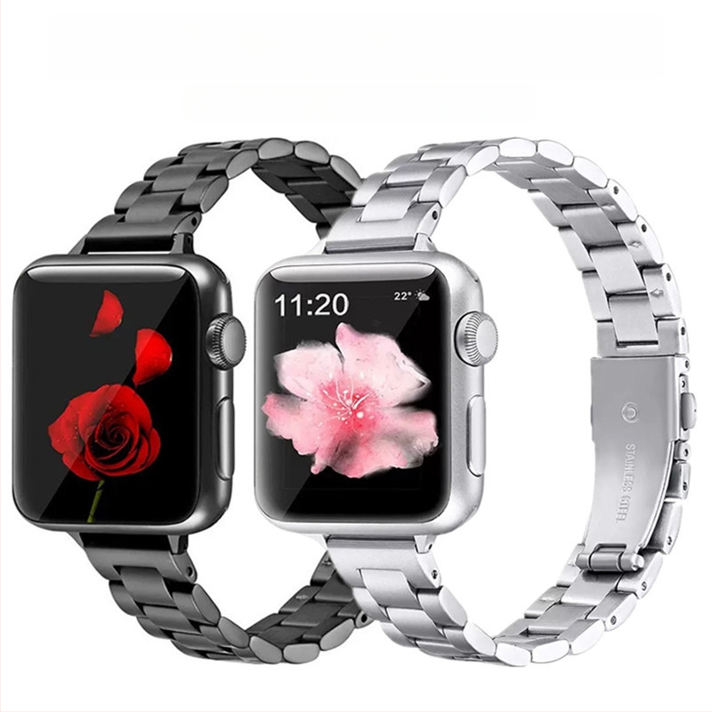 Nerđajući čelik kaiš za Apple Watch, kompatibilan s iWatch S10, ženski metalni kaiš s tri perle i uskim strukom