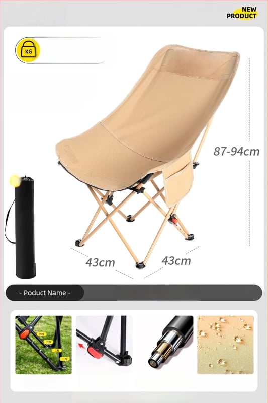 Moon Chair - lauko sulankstoma kėdė, rėmas iš anglies plieno,keturių padėčių reguliuojamas atlošas, medvilninė pagalvė, nešiojama stovyklavimo/pliažo kėdė