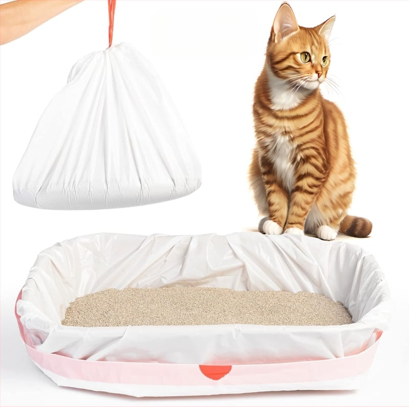 Sacoșă pentru nisip de pisică cu șnur – PE îngroșat, pentru tavă de pisică, de unică folosință