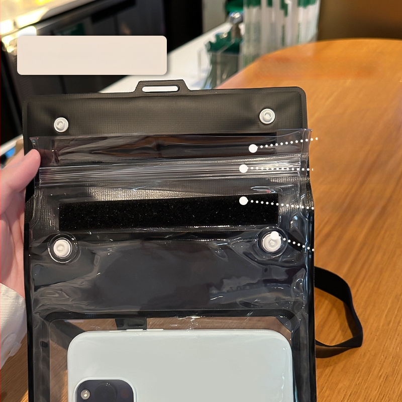 Vandeniui atspari mobiliojo telefono dėklas su jutikliniu ekranu, didelė talpa, PVC medžiaga, karšto presavimo konstrukcija, tinkama plaukiojimui.