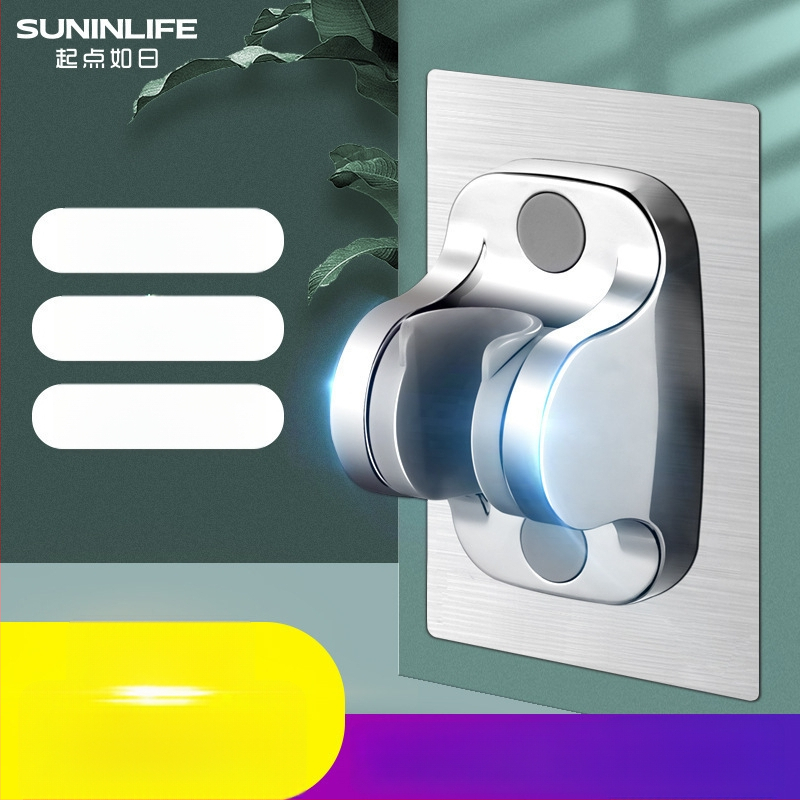 Suport de duș cu montare prin ventuză, fără găuri, reținător reglabil pentru furtun, ABS, stil modern minimalist