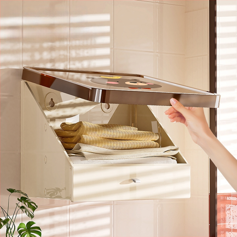 Dulap de baie din plastic, montat pe perete, pliabil, în stil desen animat, cu un singur raft