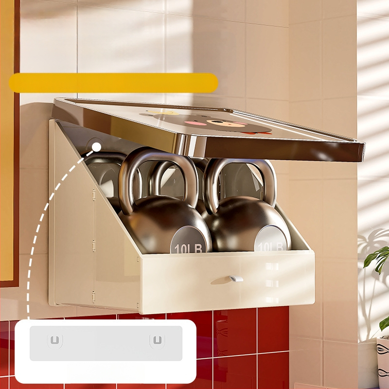 Dulap de baie din plastic, montat pe perete, pliabil, în stil desen animat, cu un singur raft