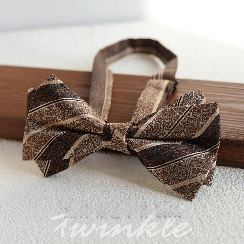 Set cravată și papion cu batistă de buzunar, model dungat, lățime obișnuită, poliester-satin, jacquard, fără nod, pentru nunți și afaceri