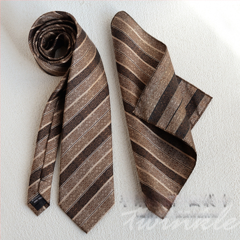 Set cravată și papion cu batistă de buzunar, model dungat, lățime obișnuită, poliester-satin, jacquard, fără nod, pentru nunți și afaceri