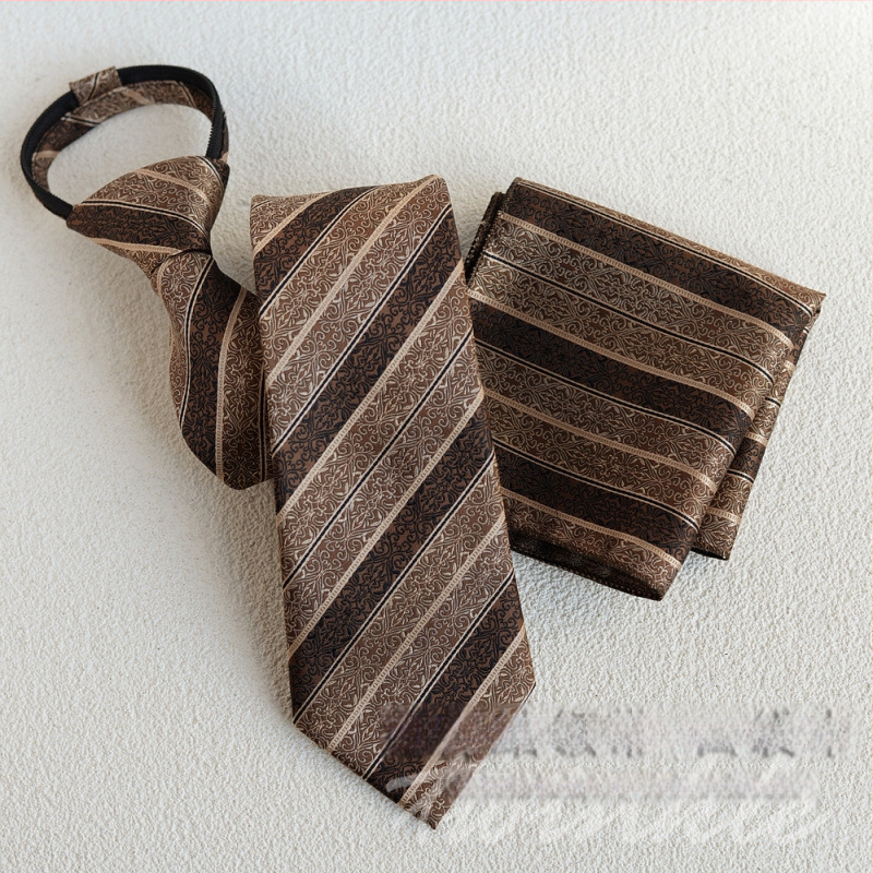 Set cravată și papion cu batistă de buzunar, model dungat, lățime obișnuită, poliester-satin, jacquard, fără nod, pentru nunți și afaceri