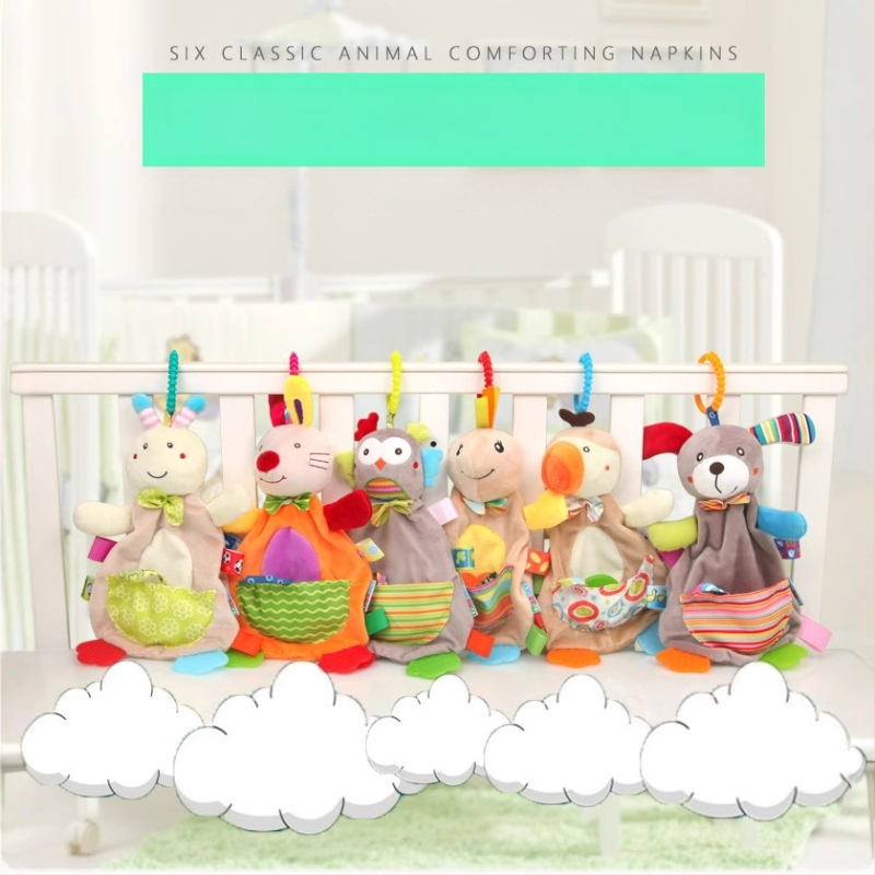 Minkšta pliušinė žaislas kūdikiams su zvoneliu — kramtoma, kišeninė patoguma, skatina intelektinį vystymąsi, regą, ropojimą, rankos‑akių koordinaciją, jutiminį vystymąsi