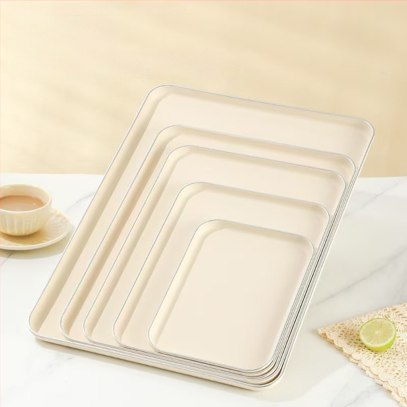 Šiaurietiško stiliaus stačiakampis plastikinis padėklas vaisiams ir arbatiniams puodeliams