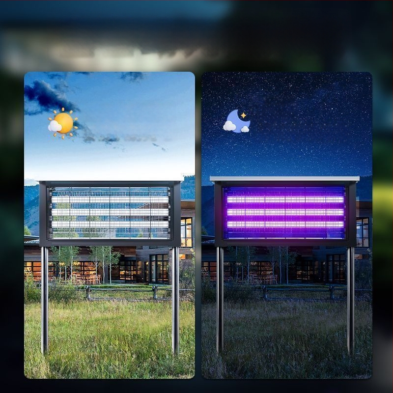 Kültéri napelemes szúnyogirtó lámpa - vízálló, újratölthető, UV-lila fény csapda, 200 m²+ lefedettség