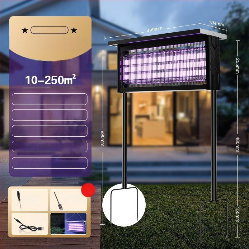 Kültéri napelemes szúnyogirtó lámpa - vízálló, újratölthető, UV-lila fény csapda, 200 m²+ lefedettség