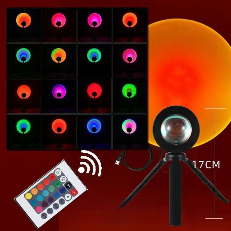 Лампа за залез със дистанционно управление, 16 цвята, преносима атмосфера, регулируема височина — LED източник, ≤5W, ≤36V, PVC конструкция