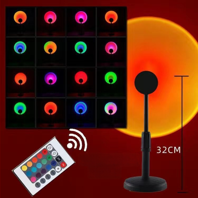 Лампа за залез със дистанционно управление, 16 цвята, преносима атмосфера, регулируема височина — LED източник, ≤5W, ≤36V, PVC конструкция