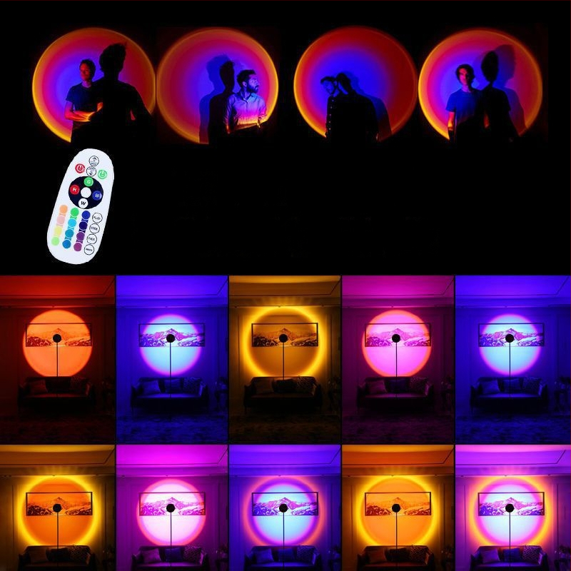 Лампа за залез със дистанционно управление, 16 цвята, преносима атмосфера, регулируема височина — LED източник, ≤5W, ≤36V, PVC конструкция