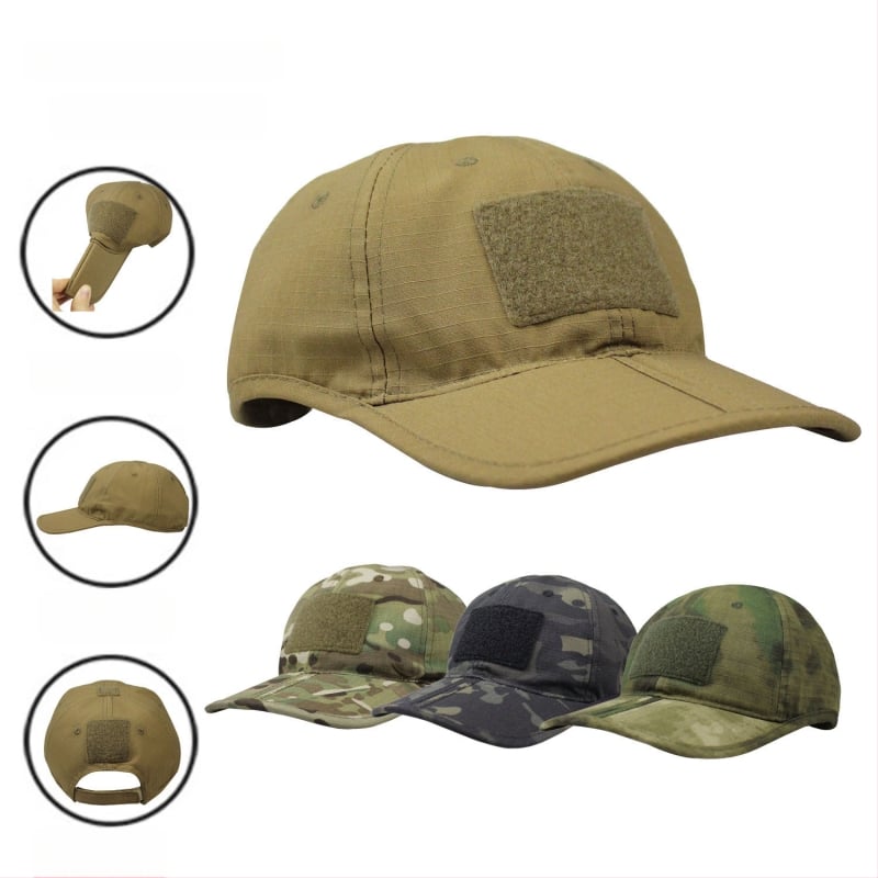 Тактическа камуфлажна шапка за открито със слънцезащита, сгъваема шапка с велкро, куполна горна част, 65% полиестер 35% памук, унисекс за възрастни