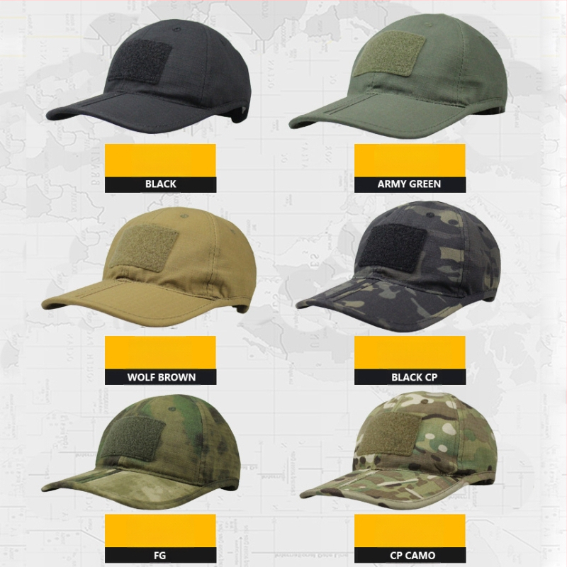 Тактическа камуфлажна шапка за открито със слънцезащита, сгъваема шапка с велкро, куполна горна част, 65% полиестер 35% памук, унисекс за възрастни