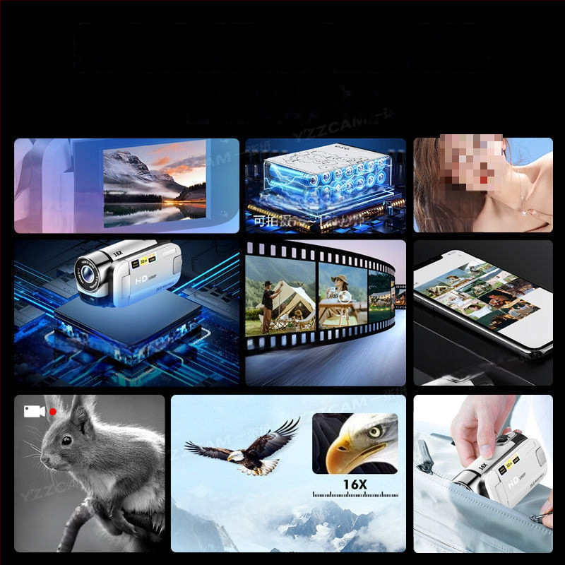 Kompaktiška skaitmeninė rankinė kamera su atverčiamu pasukamu ekranu selfiams; 16 MP CCD jutiklis, 16x optinis priartinimas, optinis vaizdo stabilizavimas