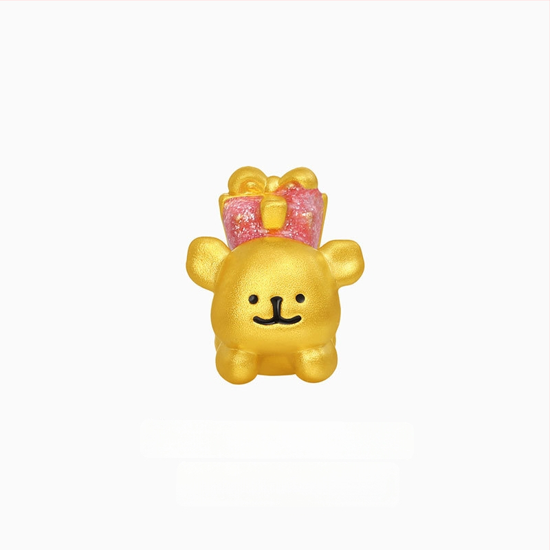 Bead pentru brățară cu cățeluș desen animat — Aur alluvial, placare 24K, electroplacare, unisex, Primăvara 2025