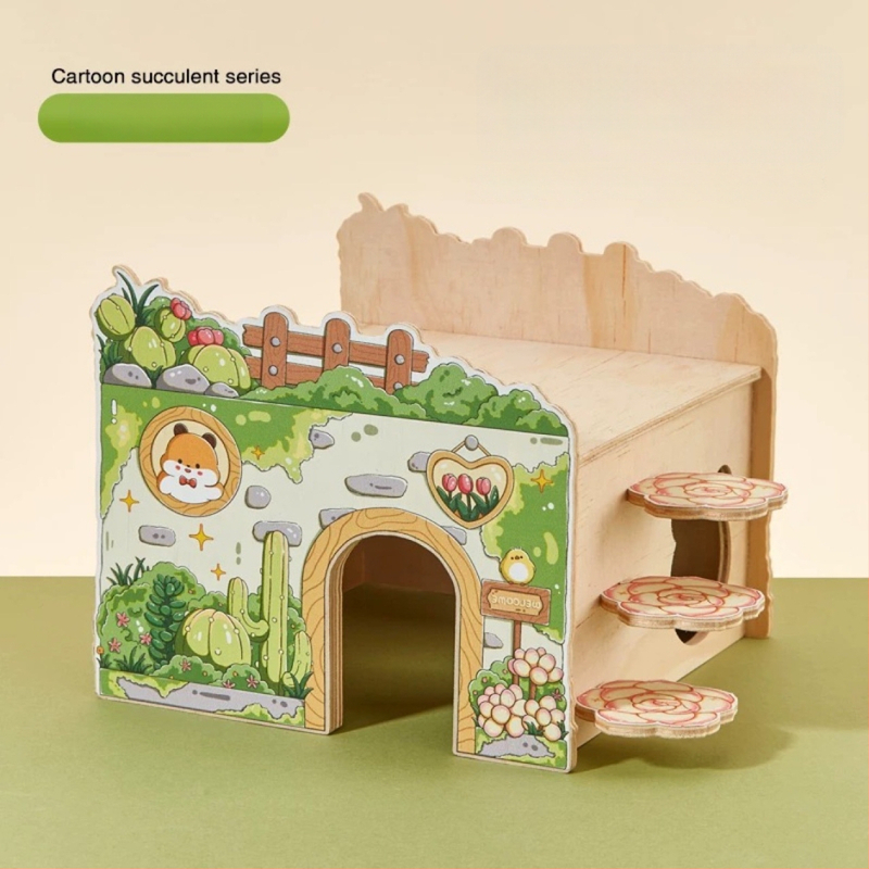 Ξύλινο σπίτι για χάμστερ με σκάλα φωλιάς, πλατφόρμα παρατήρησης, γέφυρα και κρυψώνα